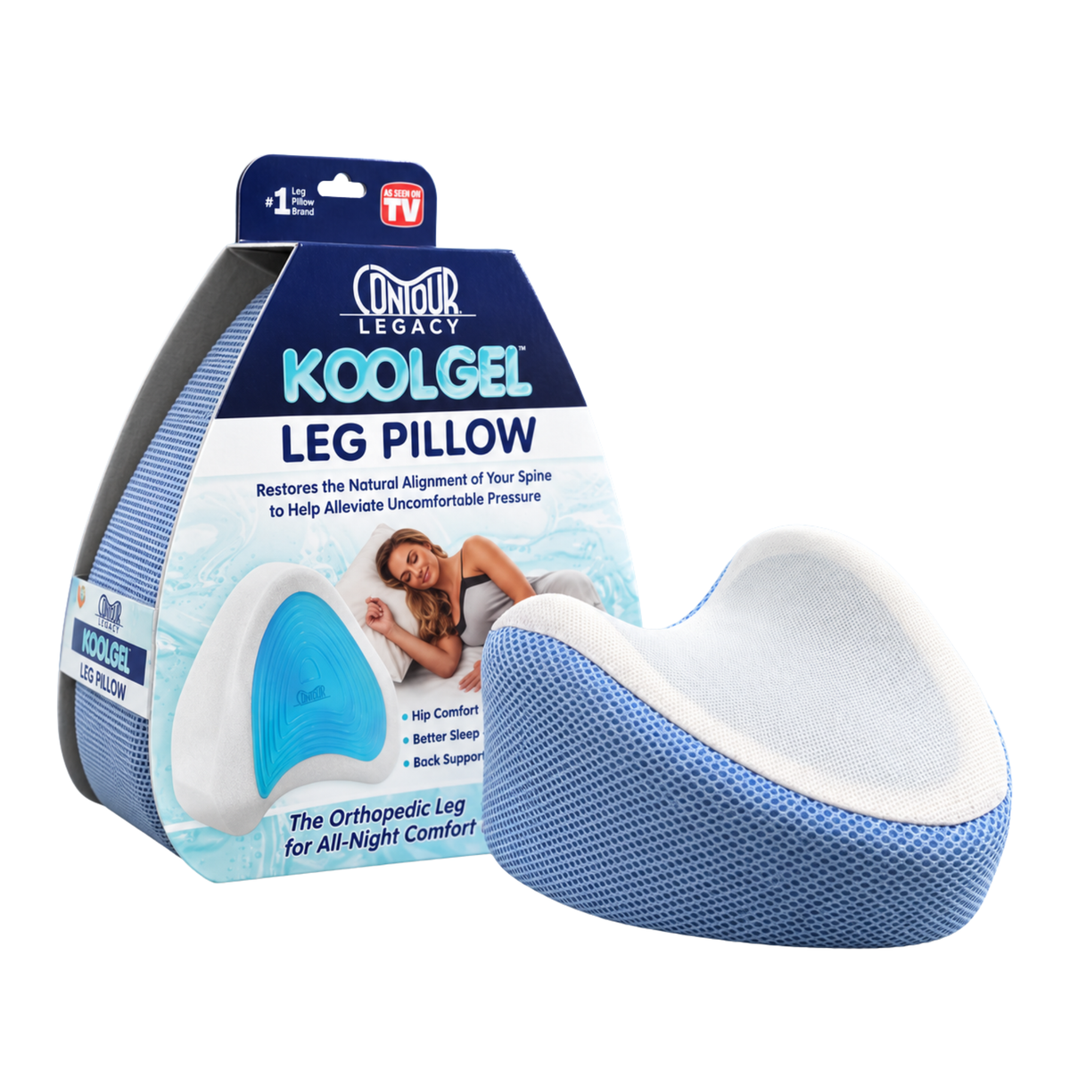 Contour Legacy KoolGel Leg Pillow with ergonomic contoured shape and cooling gel design
